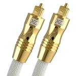 XO 8m Optical TOSLINK Digital Audio SPDIF Cable - White, GOLD series. 24k Gold Casing. Compatible with PS4/PS3, Xbox One, Wii, Sky Q, Sky HD, HD TVs, DVD, Blu-Rays, AV Amp