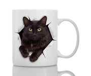 Black Cat Coffee Mug - Ceramic Funny Coffee Mug - Perfect Cat Lover Gift - Cute Cat Coffee Mugs Present - Great Birthday or Christmas Surprise for Friend or Coworker, Men and Women (15oz)
