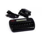 Japcell BC-800S laddare med LCD-display - för 8 st. AA/AAA-batterier (exkl. batterier)