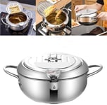 New Mini Deep Fryer Pan,Japanese Deep Frying Pot Tempura Fryer Pan with Thermometer, Control Fried Chicken Pot Cooking Tools