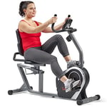 Sunny Health & Fitness Exercise Bikes, Magnetic Recumbent Bike, Stationary Cycling Bike with LCD Monitor, Device Holder and Pulse Monitor, Cardio Workout Equipment for Home Use, SF-RB4616S