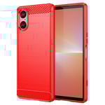Sony Xperia 5 V Skal Borstad Stål Textur Röd