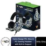 Headset Camo Design for PS, Xbox & PC Gaming with AUX-in Support, Artic Grey