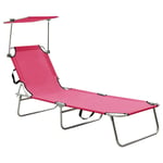 Hot Maison3825 Chaise Longue Pliable Avec Auvent Rose Aluminium Bain De Soleil Transat De Jardin Contemporain