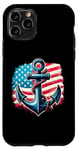 Coque pour iPhone 11 Pro Drapeau américain Ancre Memorial Day Honor vétérans Patriotique