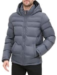 Tommy Hilfiger Men's Hooded Puffer Jacket Down Alternative Coat, Charcoal, S