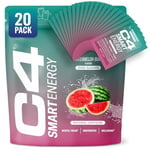 C4 Smart Energy | 20 Nootropic Powder Sachets with Brainberry, L Tyrosine + Natural Caffeine | Promotes Sharp Mental Focus + Wellbeing | Low Calorie Sugar Free Energy Drink | Watermelon Burst