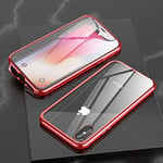 Étuis pour téléphone cellulaire, for iPhone X/XS Ultra Slim Double Sides magnétique Adsorption Cadre Angulaire en Verre trempé Aimant Flip Case (Couleur : Rouge)