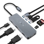 Qhou USB C Hub Dual HDMI Moniteur Docking Station, 9 en 1 Dock USB Type-C Triple Écran avec 2 * 4 K HDMI, VGA, USB 3.0, 2*USB 2.0, PD 100 W, SD/TF pour Thunderbolt 3/Windows/MacOS