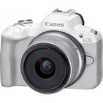 Canon EOS R50 -systemkamera, vit + 18-45 mm objektiv
