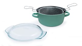 Cordon Green - 5L Deep Fryer Pot Chip Pan with Pyrex Lid and Basket - Mint Enamel