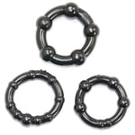 Black Beaded Set Of 3 Stay Hard Cock/Penis Rings Various Sizes Male Sex Toy