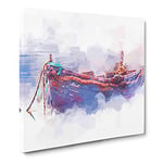 Stranded Boat in the Mist in Abstract Modern Canvas Wall Art Print Ready to Hang, Framed Picture for Living Room Bedroom Home Office Décor, 20x20 Inch (50x50 cm)