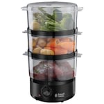 Russell Hobbs 3-Tier Food Steamer with Baskets & Rice Bowl, 7 Litres, Matt Black