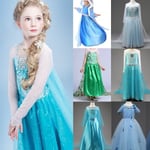 Girls Frozen Princess Cosplay Costume Cape Cloak Sostumes Dress Blue