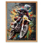 Dirt Bike Sport Splatter Paint Motocross Rider Art Print Framed Poster Wall Decor 12x16 inch