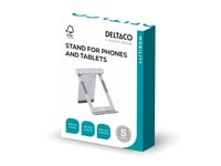 Deltaco Arm-0516 - Ställ För Mobiltelefon, Surfplatta - Aluminum, Adjustable, Foldable, Non-Slip, Universal - Silver