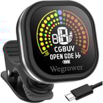 Gitarrstämmare Uppladdningsbar, Clip On Tuner med LCD Färgskärm med Gitarr, Ukulele, Fiol och Kromatisk Stämningslägen för Alla Stränginstrument