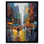 New York City Street Taxi Traffic Modern Cityscape Art Print Framed Poster Wall Decor 12x16 inch