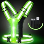 LED-Reflekterande Väst Löpning, USB Laddningsbar LED-Ljus Väst