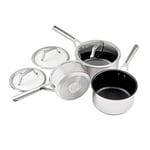 Ninja ZEROSTICK Stainless Steel Cookware 3-Piece Saucepan Set with Glass Lids, Long Lasting, Non-Stick Saucepans (16, 18 & 20cm), Induction Compatible, Oven Safe to 260°C, C63000UK