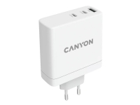 Canyon - Strømadapter - GaN-teknologi - 140 watt - 5 A - PD 3.0, Quick Charge 3.0 - 3 utgangskontakter (USB, 24 pin USB-C) - hvit