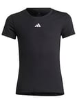 adidas Junior Girls Tech-Fit Short Sleeve T-Shirt - Black, Black, Size 7-8 Years