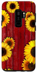 Coque pour Galaxy S9+ Tournesols sur table de pique-nique rouge patiné grange rustique