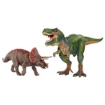 Figurines Dinosaurs Tricératops + Tyrannosaurus Rex vert
