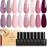 UV Nagellacksset Violett, 8 Färger Rosa Lila Havregryn Gel Nagellack