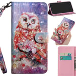 DodoBuy 3D Case for Huawei Y8p, Flip Wallet Phone Cover PU Leather with Card Slots Kickstand Magnetic Closure Wrist Strap - Owl