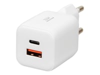 Ibox C-42 - Strömadapter - 33 Watt - 3 A - Huawei Fast Charge, Qc 3.0, Afc, Scp, Apple 2.4A, Usb Bc 1.2, Power Delivery 3.0 + Pps - 2 Utdatakontakter (Usb, 24 Pin Usb-C) - Vit