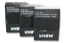 3 x Batterie Set 1180mAh 3.7V vhbw pour GoPro Hero 3 III, 3 III CHDHX-301, 3+ III Plus Black White Silver Edition comme AHDBT-201 AHDBT-301 AHDBT-302