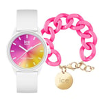 ICE-WATCH - Ice Solar Power Sunset California - Montre Blanche pour Femme avec Bracelet en Silicone - 018475 (Small) +Ice - Jewellery - Chain Bracelet - Neon Pink - Gold