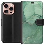Apple iPhone 16 Pro Svart Plånboksfodral Grön Marmor