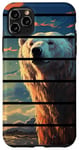 Coque pour iPhone 11 Pro Max Rétro coucher de soleil blanc ours polaire lac artique réaliste anime art