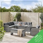 MARBELLA 9 Seat PE Rattan Outdoor Patio Garden Sofa And Tressel Dining Table Set With Water Resistant Cover