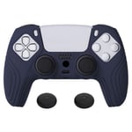 eXtremeRate PlayVital Samurai Edition Midnight Blue Anti-slip Controller Grip Silicone Skin for ps5, Ergonomic Soft Rubber Case for ps5 Controller with Black Thumb Stick Caps