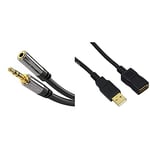 KabelDirekt 2m Câble d'extension audio 3.5mm Jack (m) à 3.5mm Jack (f) - PRO Series & Amazon Basics Rallonge Câble USB 2.0 mâle A vers femelle A 2 m