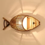 Retro vägglampa Vägglampa i bambu trä Vägglampa i japansk stil, väggbelysning i vintage fiskform[1414]