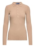 Rib-Knit Long-Sleeve Polo Shirt Tops T-shirts & Tops Polos Beige Polo Ralph Lauren