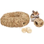 Relaxdays lot d’accessoires pour hamster, 5 pièces, nid d’herbe, tube, tunnel & balles, objet de cage, rongeur, nature