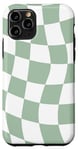 Coque pour iPhone 11 Pro Carreaux ondulés vert sauge clair et blanc