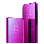 GOGME Case Suitable for Xiaomi Redmi Note 9T 5G, Clear View Standing Case with Display Window, Mirror Smart Flip Case Shockproof Cover with Foldable Kickstand. Purple