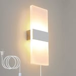 Modern Vägglampa Plug In Led Väggbelysning Med 6ft sladd 12w Upp Ner Vägglampor Fyrkantiga Silver Br