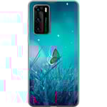Huawei P40 Transparent Mobilskal Blå fjäril