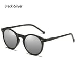 Unisex kör polariserade solglasögon glasögon solglasögon UV400 rund ram retro Black-Silver Black-Silver