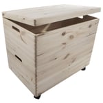 MEGA SET | 2 Tier Extra Large Wooden Boxes | 59.5 x 39.5 x 51.5 cm | Stackable Big Storage Trunk Chest | Top Box with Hinged Lid | Bottom Crate on Wheels | Unpainted Plain Decorative Pine