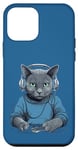 Coque pour iPhone 12 mini Casque D'écoute Musicien Chat Bleu Russe Chat Gamer Chats