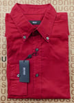 New Hugo BOSS mens blood red slim long sleeve casual smart suit jean shirt LARGE